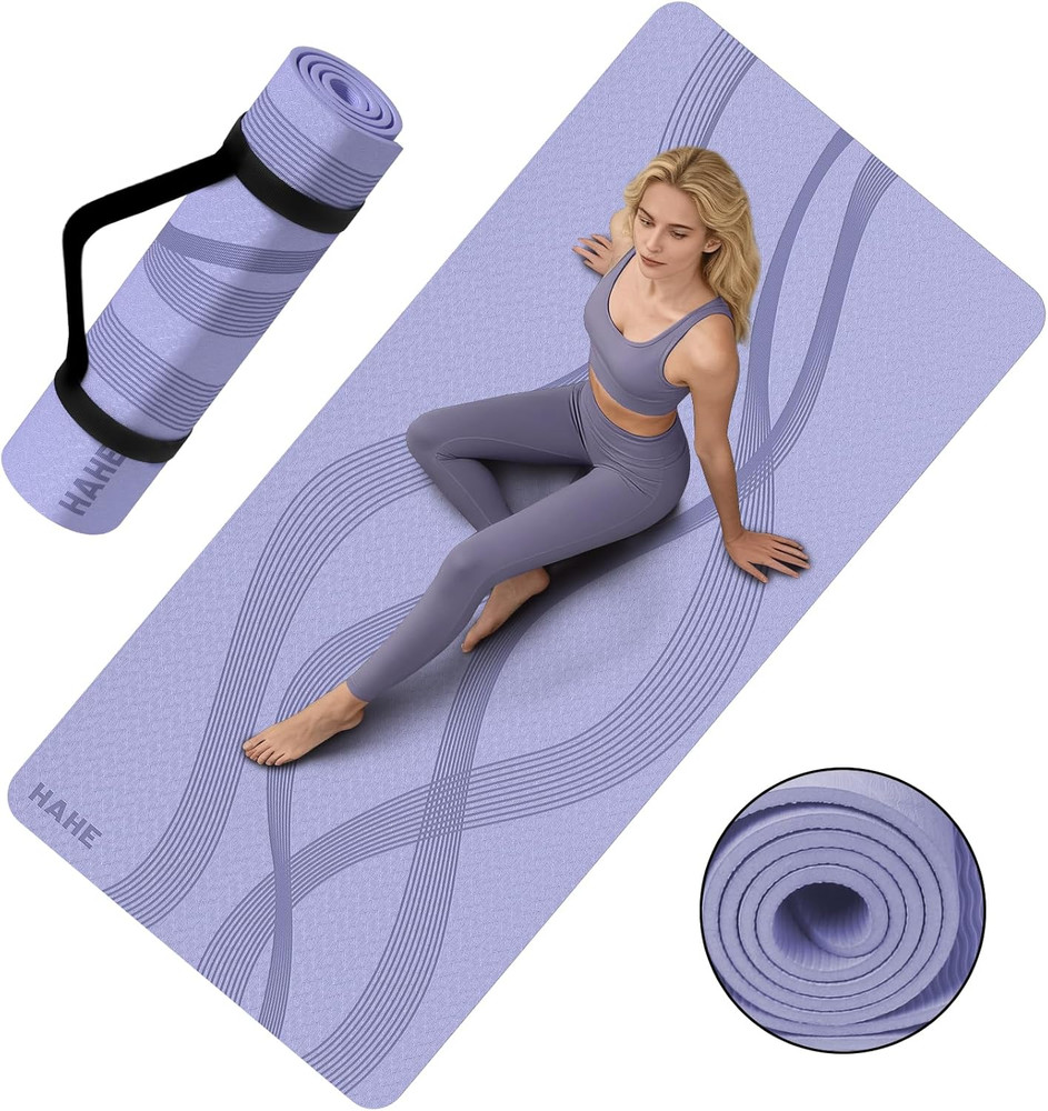 Yoga Mat High Density Exercise Mat, 76″x32″x0.27″Thick Wide & Large Yoga Mat for