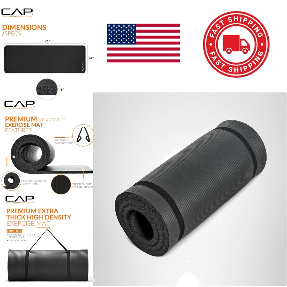 High Density 1 Inch Thick Exercise Mat with Carry Strap Lightweight and Portable