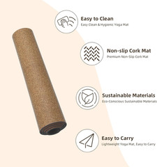 Cork Yoga Mat 1/4″ Thick, 72″x26″ for Home & Studio Workouts, Black