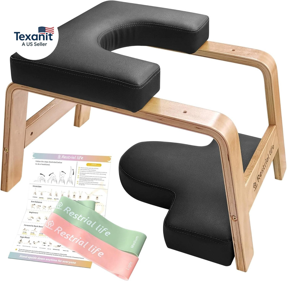 Yoga Headstand Bench- Stand Yoga Chair for Family, Gym – Wood and PU Pads – Reli