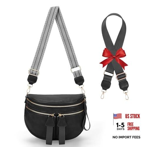 Black Leather Crossbody Fanny Pack – Large Leather Bum Bag for Women
