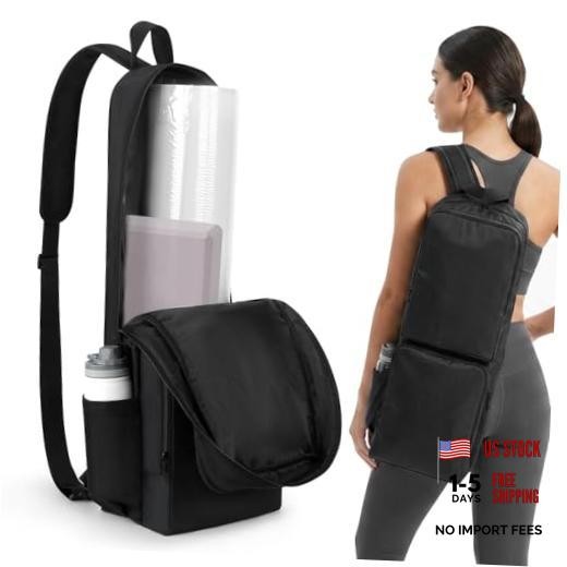 Yoga Mat Bag Carrier Waterproof Yoga Backpack with Multi Pockets, Black