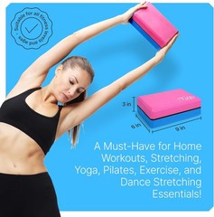 Yoga Blocks 2 Pack with Strap & Guide – Non-Slip EVA Foam Pilates Blocks