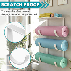Yoga Mat Holder Wall Mount, No-Tie Pilates Mat Storage Rack with Top Floating Sh