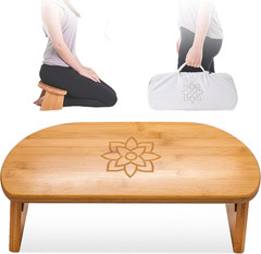 Folding Meditation Bench Bamboo Kneeling Stool with Locking Magnetic Hinges