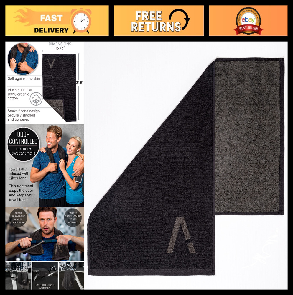 Organic Cotton Gym Towel – Silver Infused, 500 GSM, Soft Absorbent Workout Towel