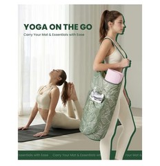 Beautiful Green Leaf Print Yoga Mat Bag Carrier, Adjustable Strap, 2 Pockets