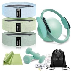 Pilates Equipment Kit for Home Workout, Pilates Ring and Ball Set with Green