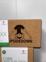 2 Cork Yoga Block & 2 6ft Straps Blue/Red Blocks 3”x6”x9” 100o Friendly New