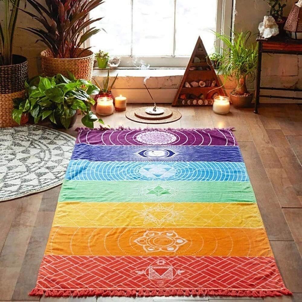 Yoga Mat Rainbow Chakra Sunscreen Shawl for beach outdoor travel exercise mat