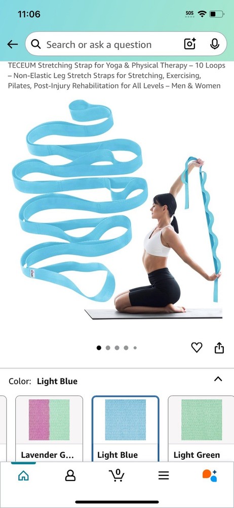 TECEUM Stretching Strap for Yoga & Physical Therapy – 10 Loops – Non-Elastic
