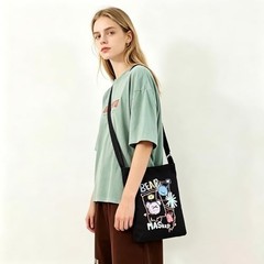 Large Blank Canvas Crossbody Bag with Adjustable Strap 20x25CM White 1pcs-black