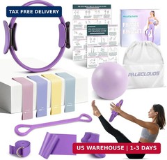 Pilates Ring Set for Women, 12″ Pilates Ring and Ball Set with Resistance Bands