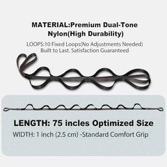 Stretching Strap with 10 Loops – Non-Elastic Yoga Strap for Physical Black