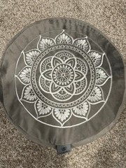 FLORENSI Gray & White Embroidered buckwheat zafu Mandala Round Pillow 14″