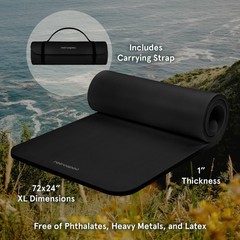 Retrospec Solana Yoga Mat 1″ Thick w/Nylon Strap for Men & 1 inch, Black
