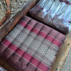Thai Handcrafted Kapok Seat Cushions Meditation Floor Pad Red Blue Set 2 pcs