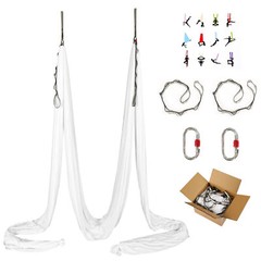 Portable Aerial Stand Yoga Swing Bar w/39Ft White Aerial Silk 551lbs Yoga Frame