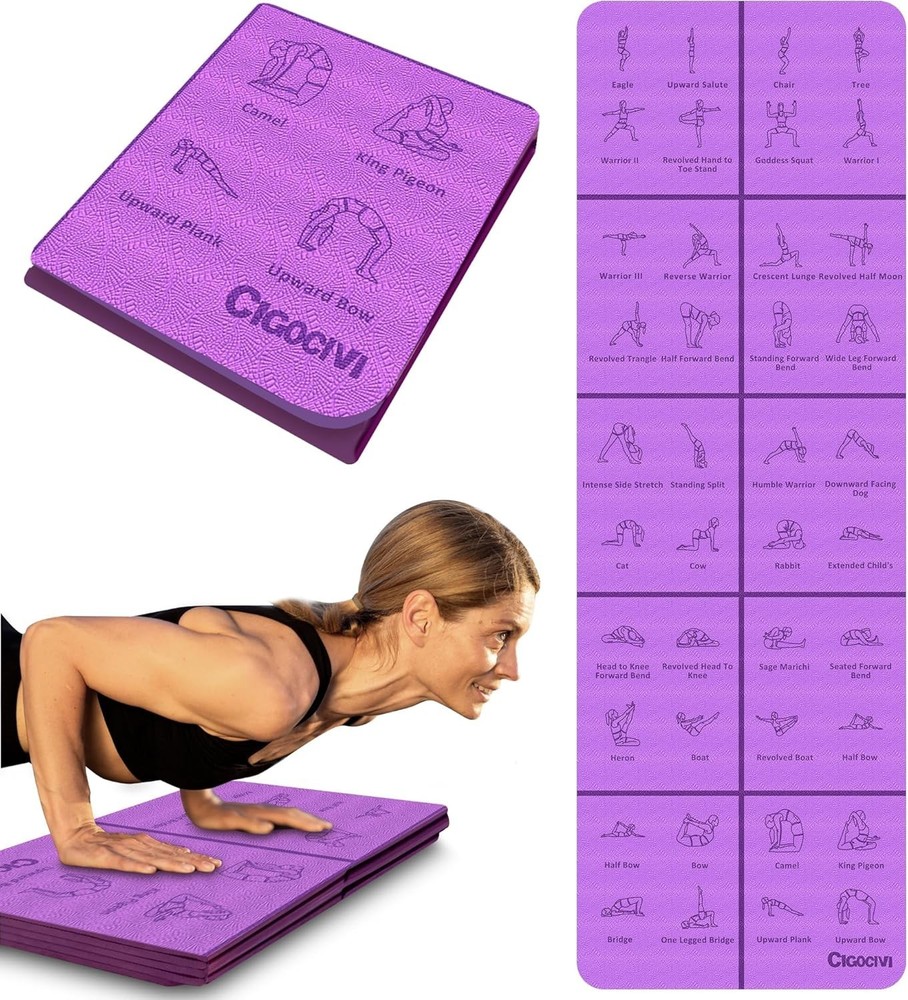 Foldable Thick Yoga Mat with Instructional Poses – Non-slip 8mm Thicken Exercise