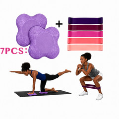 2 Piece Yoga Knee Pads Thick Foam Purple plus 5-pc Silicone Resistance Bands Set