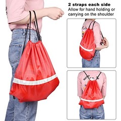 Pcs Drawstring Backpacks with Reflective Strips – Polyester, 15.7″ x 12 Red