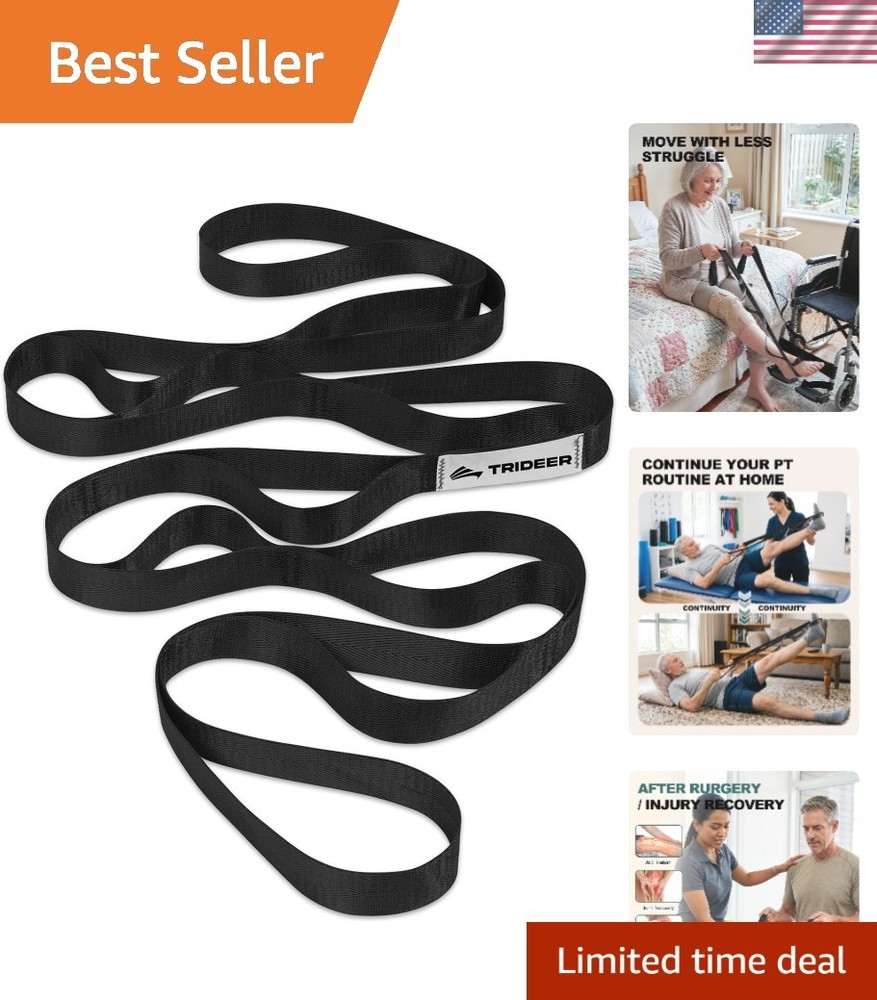 Non-Elastic Stretching Strap with Loops for Physical Therapy & Rehab, Knee Hi…