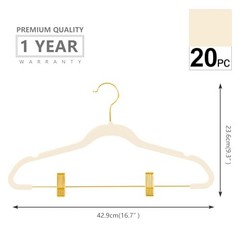 Premium Velvet Pants Hangers with Adjustable Clips (Pack of 20-Pack Ivory/Gold