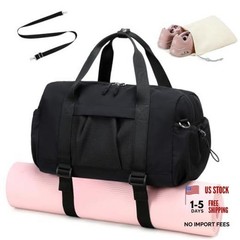 Small Gym Bag for Women, Mini Duffle Bag with Yoga Mat Holder Mini-14″ Black