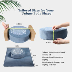 Meditation Zafu Cushion Set with Buckwheat Hulls & Memory Foam – Ergonomic Suppo