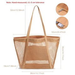 Mesh Beach Tote Bag for Women with Zipper Inner Pocket, Pool Swim Beach Bag