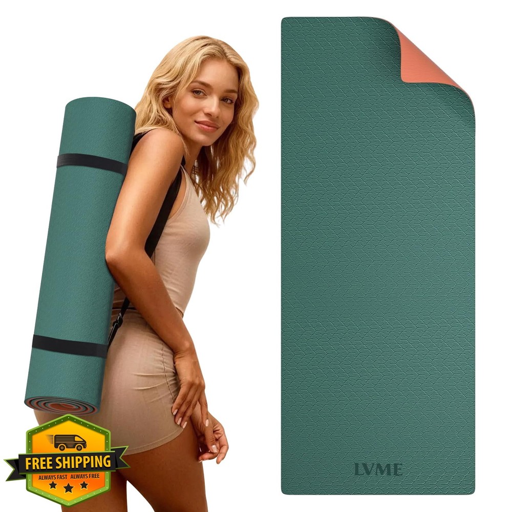 lvme Yoga Mat 72″x24″ 0.4″ Green Orange Non-slip TPE