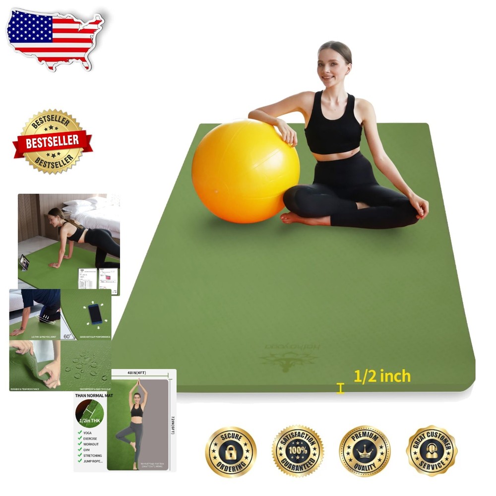 Large 1/2″ Thick TPE Yoga Mat 72″x48″ Green – Superior Comfort Non-Slip Gym