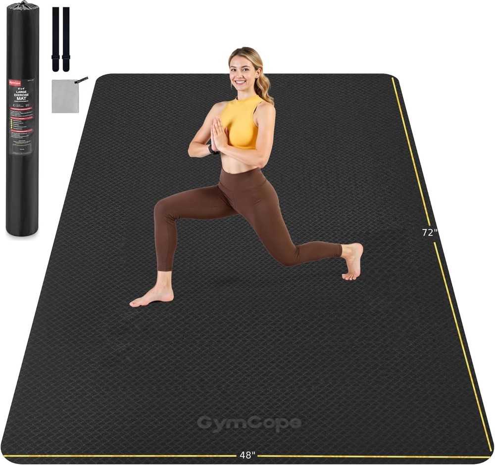 GymCope Extra Large Yoga Mat – 72″x48″ or 78″x57″, 72x48x1/4inch, Black