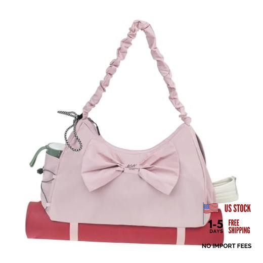Gym Bag For Women, Yoga Mat Bag with Shoes Compartment, Wet Pocket and Pink