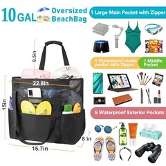 Mesh Beach Bag – Large Waterproof Beach Tote Bag with Zipper, Oversized Black