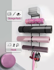 Metal Yoga Mat Hanger – Wall-Mounted Storage Rack with Hooks