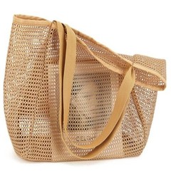 Mesh Beach Bag for Women, Summer Straw Tote Hobo Pool Bags with Large – Tan