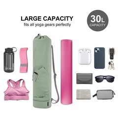 Yoga Mat Bag with Water Bottle Pocket and Bottom Wet Pocket, Exercise Yoga Ma…