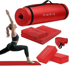 Yoga MatSet for Home Workouts 1/2”Thick Length 72”X24”Mat Blocks Strap Towel