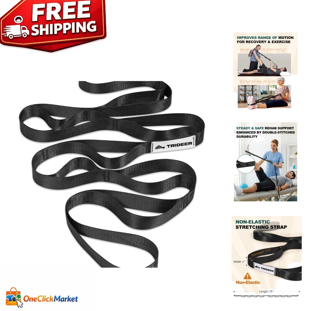 Durable 75” Non-Elastic Yoga Stretch Strap with Loops for Enhanced Mobility