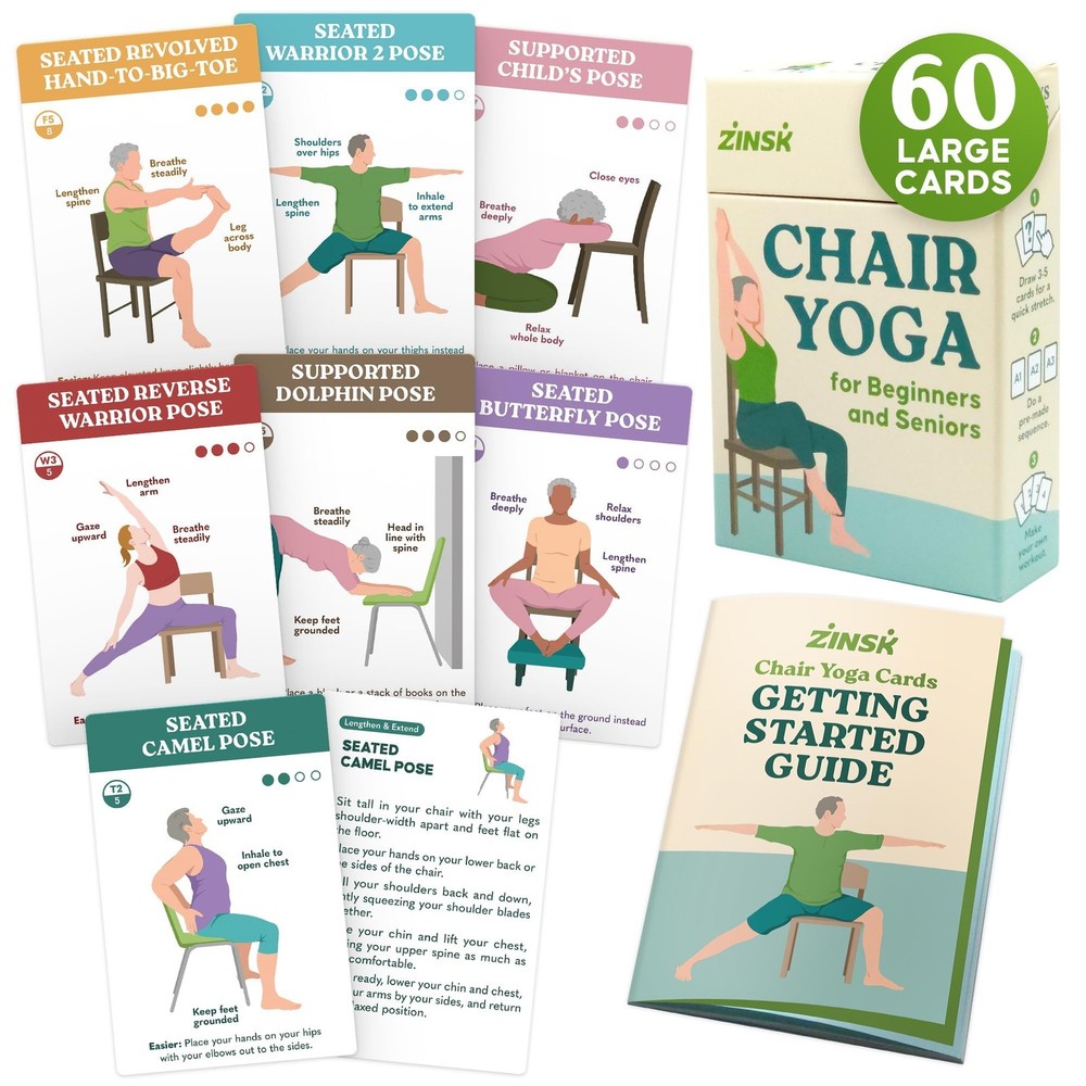60 Chair Yoga Exercises – Gentle Workouts for 4″ x 6″ Cards, Green