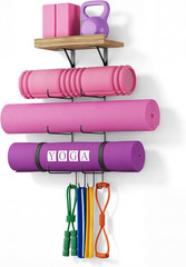 Yoga Mat Holder Wall Mount Yoga Mat Storage Home Gym Accessories with Wood Float