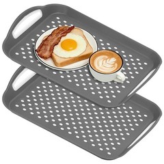 Non Slip Lap Trays with Handles, Set of 2 Food Trays for Eating on Couch, Gray
