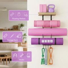 Yoga Mat Holder Wall Mount Yoga Mat Storage Home Gym Accessories with Wood Fl…