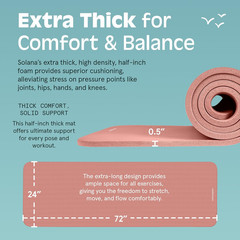 Solana Yoga Mat Thick 1/2In Non-Slip Workout Mat with Nylon Strap – 72X24In Exer