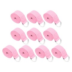 10Pcs 6 Feet Cotton Yoga Strap Belt Stretch Bands with D-Ring Buckle, Pink