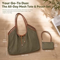 Mesh Beach Tote Bag with Zipper Pouch, Large Breathable Net Shoulder Bag Green