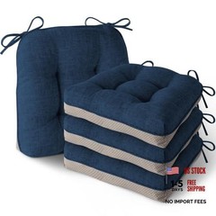 Set of 4 Non-Slip Indoor Kitchen Chair Cushions – 16x16x3.5 Inches – Navy