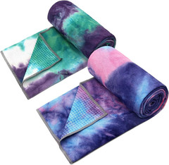 2 Pack Yoga Towel,Hot Yoga Mat Towel with Grip Dots Sweat Absorbent Non-Slip for