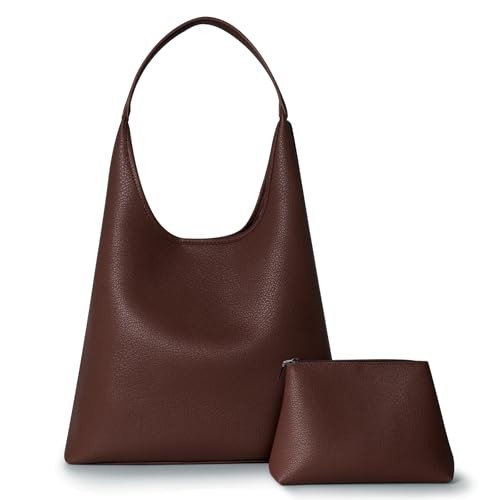 Hobo Bag for Women Slouchy Shoulder Bag, Soft Vegan Leather Large Dark Coffee
